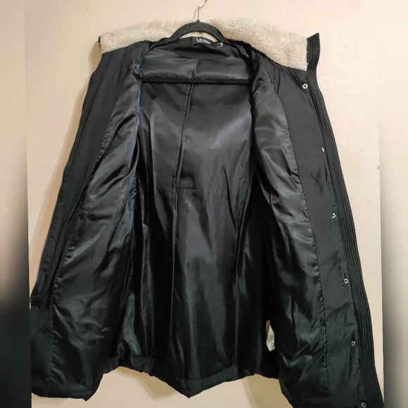 Lauren Ralph Lauren Faux-Fur-Trim Hooded Black Winter Puffer Coat Size Small - Picture 4 of 12